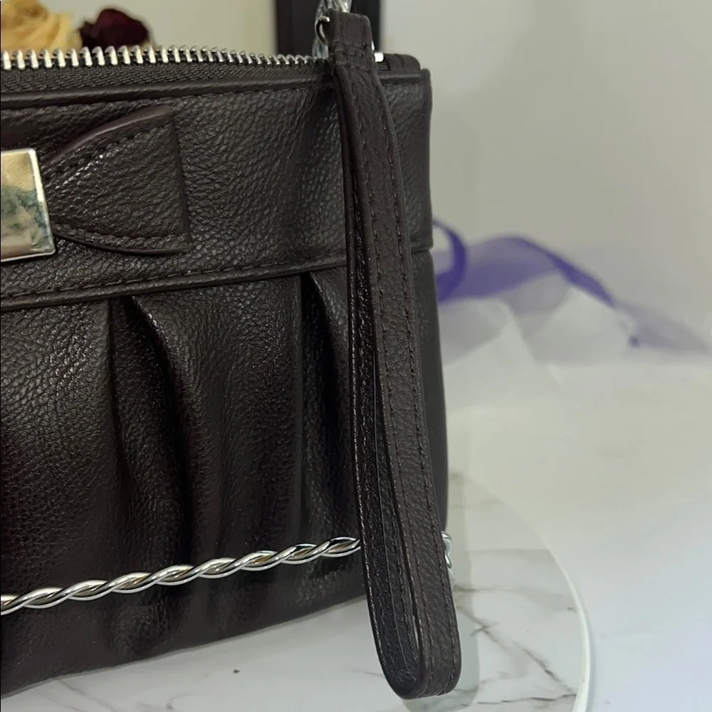 Apt. 9 Brown Leather Clutch with Bow Detail and Wristlet Strap